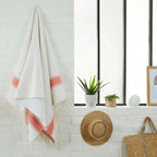 Fouta Doublée Éponge - Blanc/Mandarine