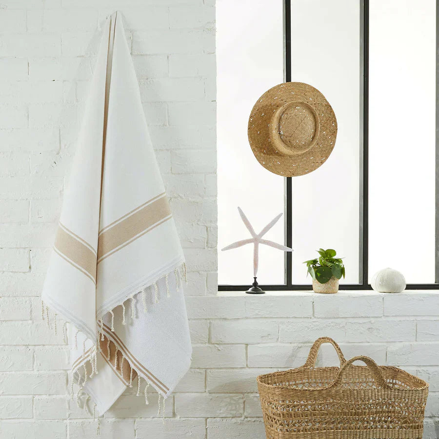 Fouta Doublée Éponge - Blanc/Sahara