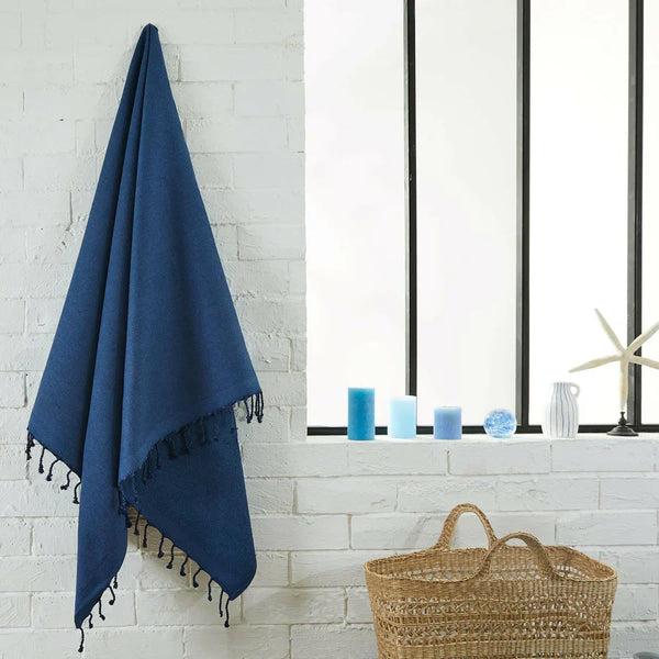 Fouta Doublée Éponge - Bleu Marine