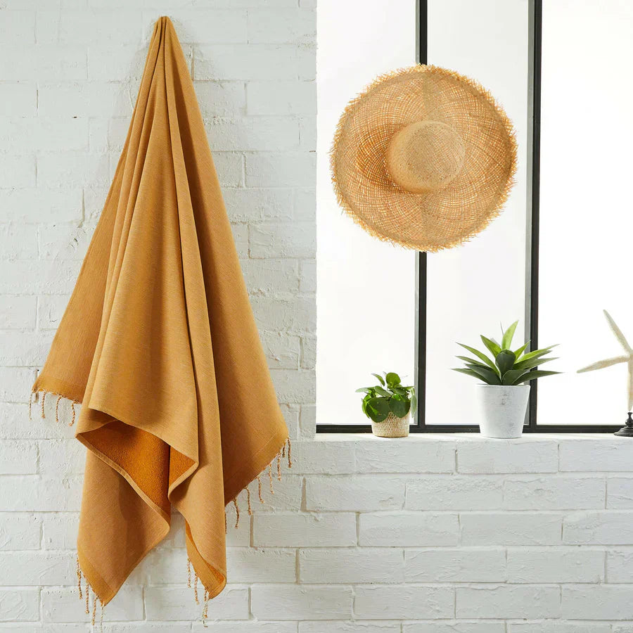 Fouta Doublée Éponge - Jaune Moutarde