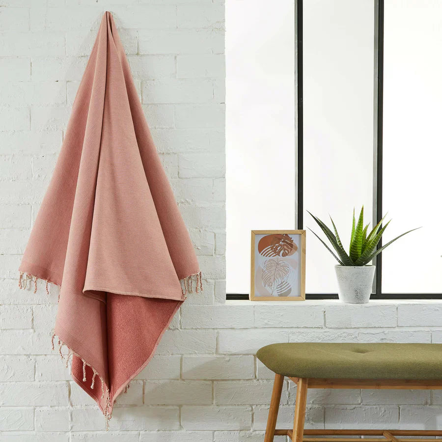 Fouta Doublée Éponge - Rose Poudré