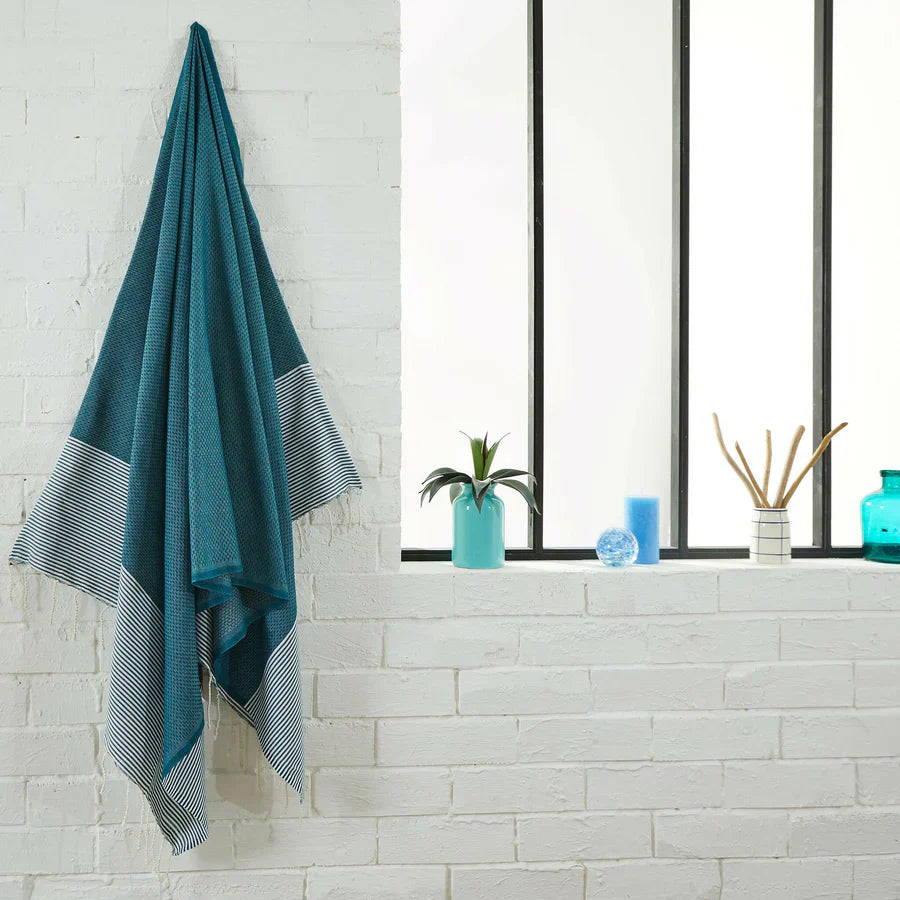 Fouta Nid D'Abeille - Bleu Canard