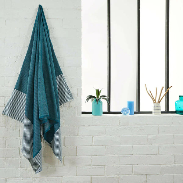 Fouta Nid D'Abeille - Bleu Canard
