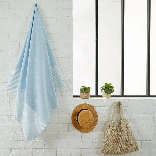 Fouta Nid D'Abeille - Bleu Ciel