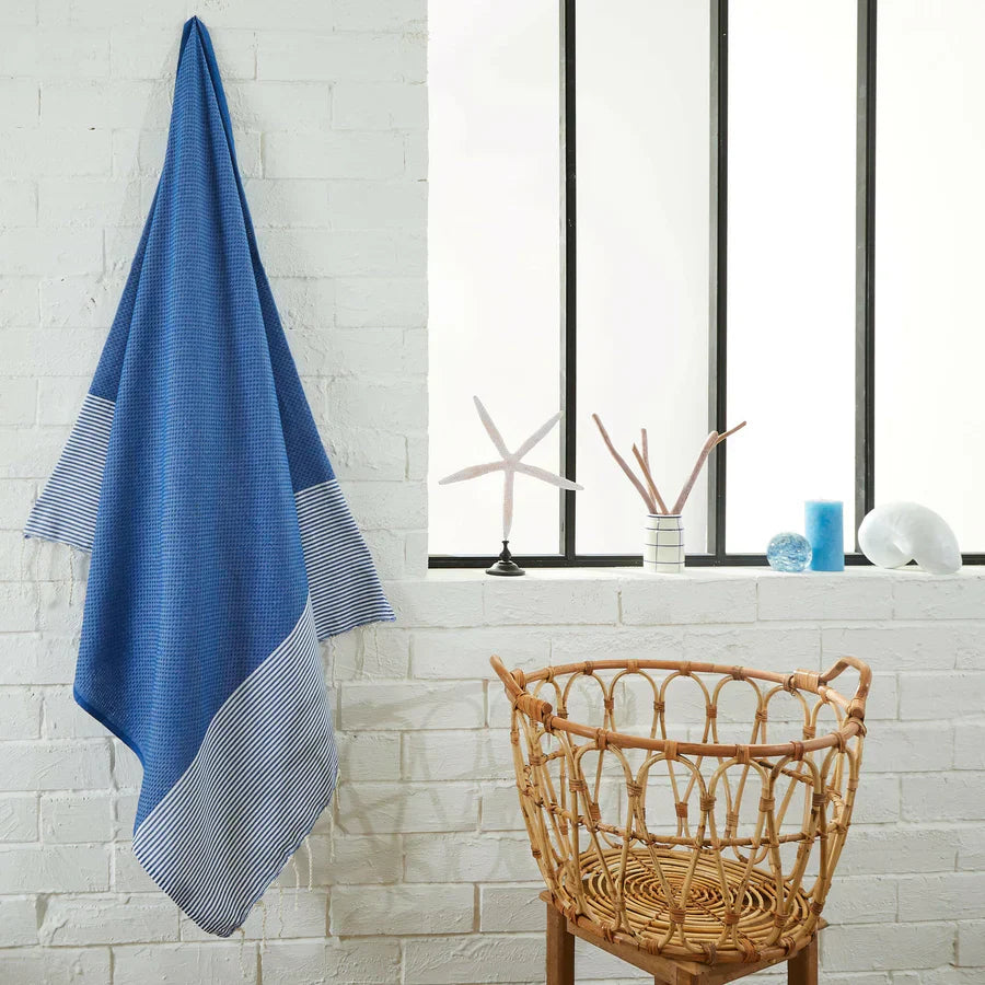 Fouta Nid D'Abeille - Bleu Océan