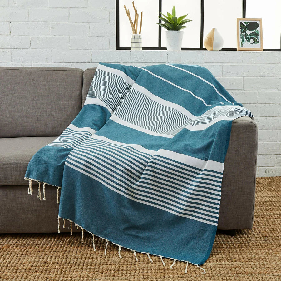 Fouta Xxl Rayée - Bleu Canard