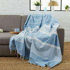Fouta Xxl Rayée - Bleu Ciel
