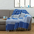 Fouta Xxl Rayée - Bleu Océan