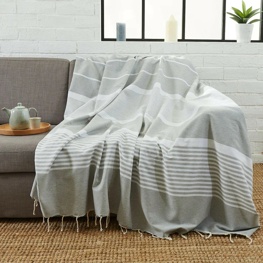 Fouta Xxl Rayée - Gris Clair