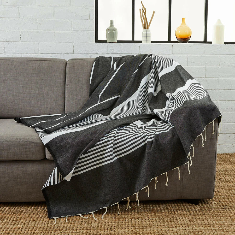 Fouta Xxl Rayée - Noir