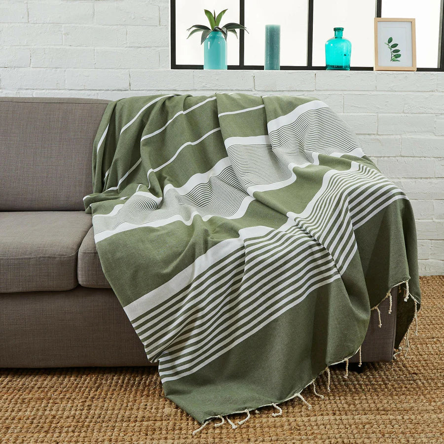 Fouta Xxl Rayée - Vert Olive