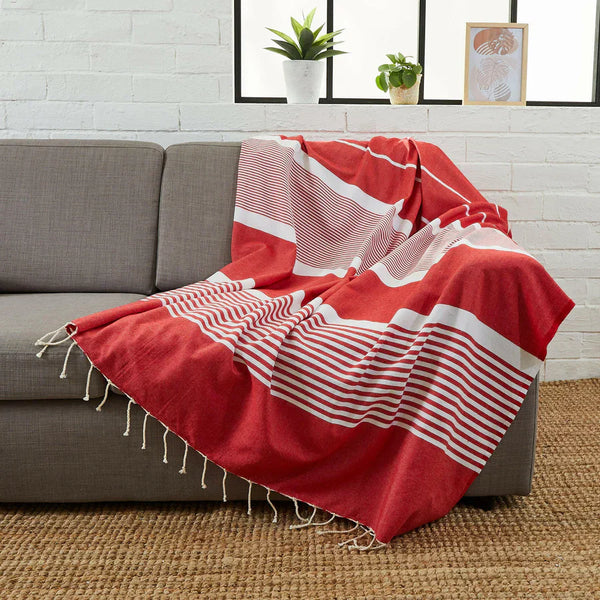 Fouta Xxl Rayée - Rouge