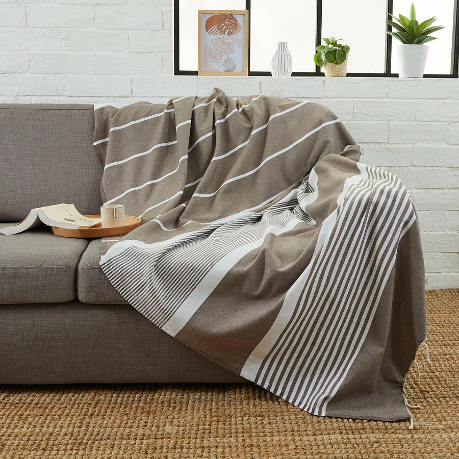 Fouta Xxl Rayée - Taupe
