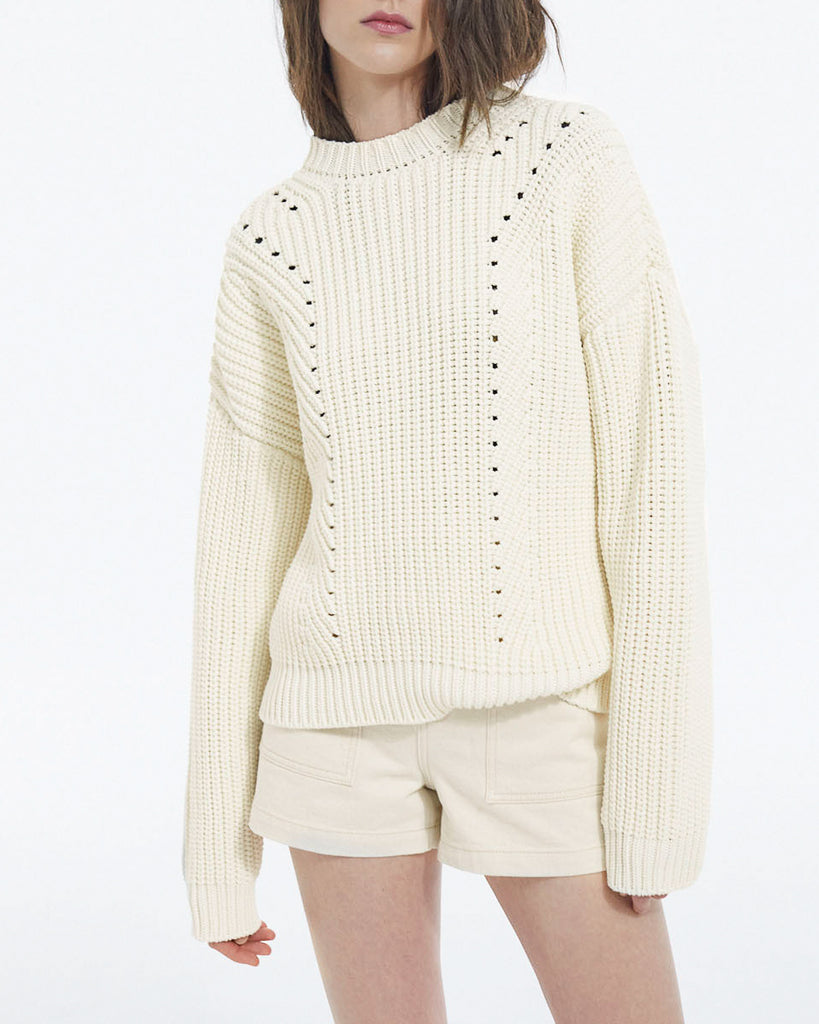 The Kooples - Pull écru Coton Coupe Ample Détails Ajourés - Femme