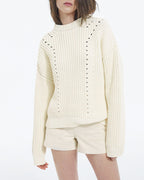 The Kooples - Pull écru Coton Coupe Ample Détails Ajourés - Femme