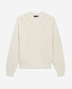 The Kooples - Pull écru Coton Coupe Ample Détails Ajourés - Femme