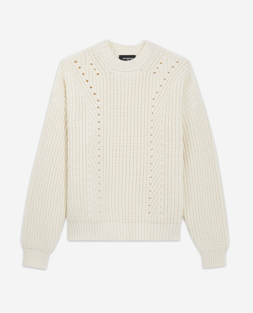 The Kooples - Pull écru Coton Coupe Ample Détails Ajourés - Femme