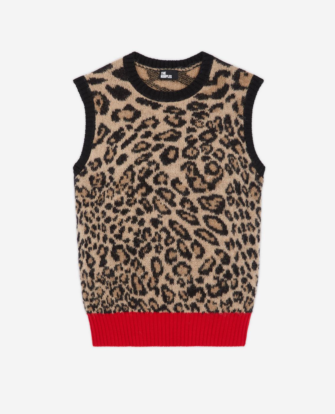 The Kooples - Pull Col Rond Jacquard Leopard Rib Contraste - Femme