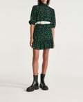 The Kooples - Robe Courte Noire Motif Vert Col Montant - Femme
