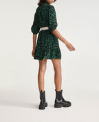 The Kooples - Robe Courte Noire Motif Vert Col Montant - Femme