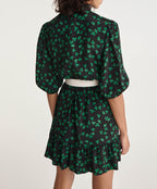 The Kooples - Robe Courte Noire Motif Vert Col Montant - Femme