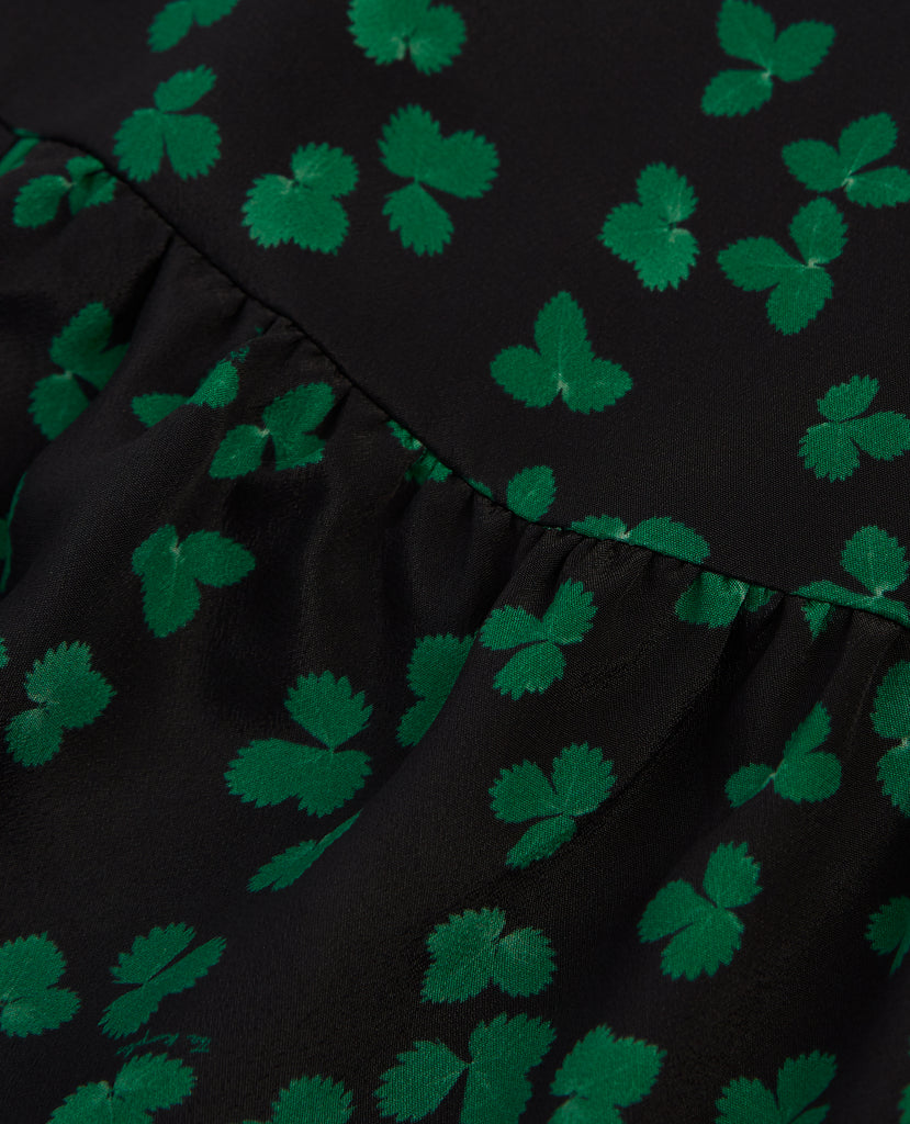 The Kooples - Robe Courte Noire Motif Vert Col Montant - Femme