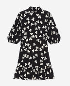 The Kooples - Robe Courte Noire Motif Écru Col Montant - Femme