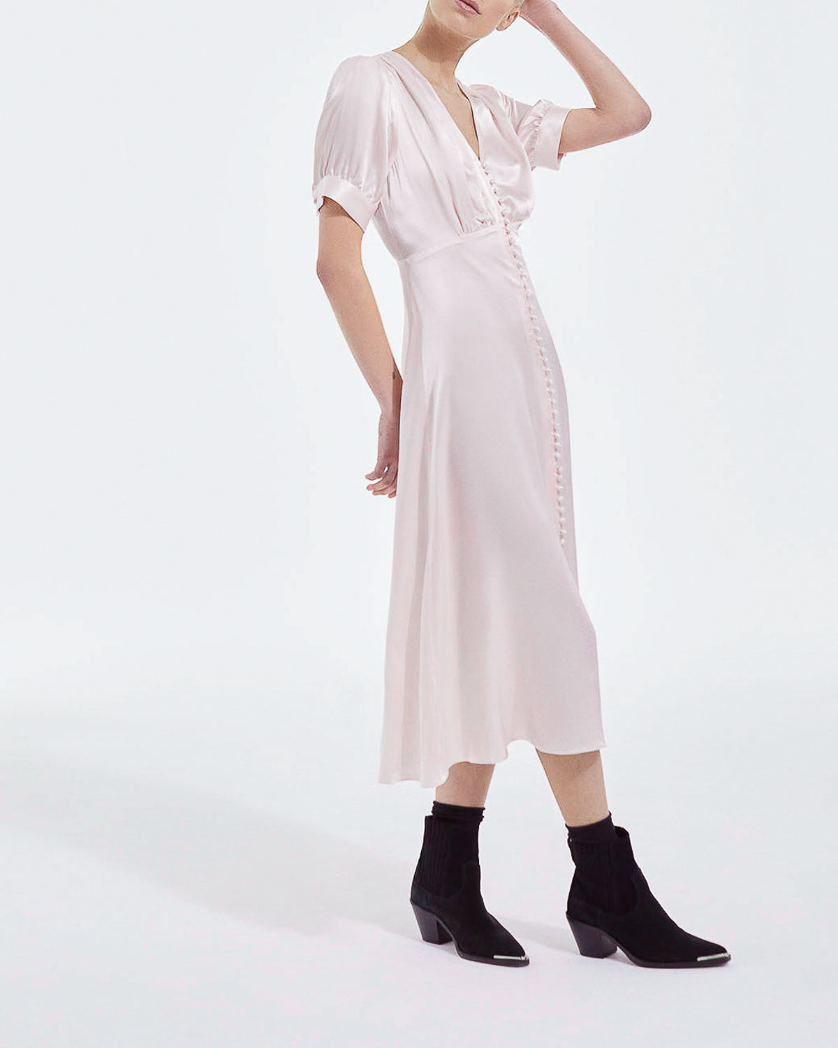 The Kooples - Robe Longue Rose Clair Manches Courtes - Femme