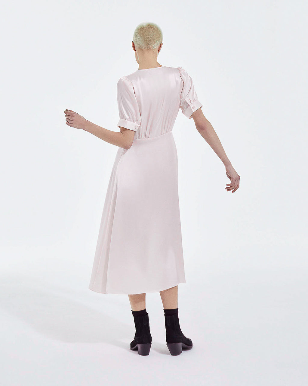 The Kooples - Robe Longue Rose Clair Manches Courtes - Femme