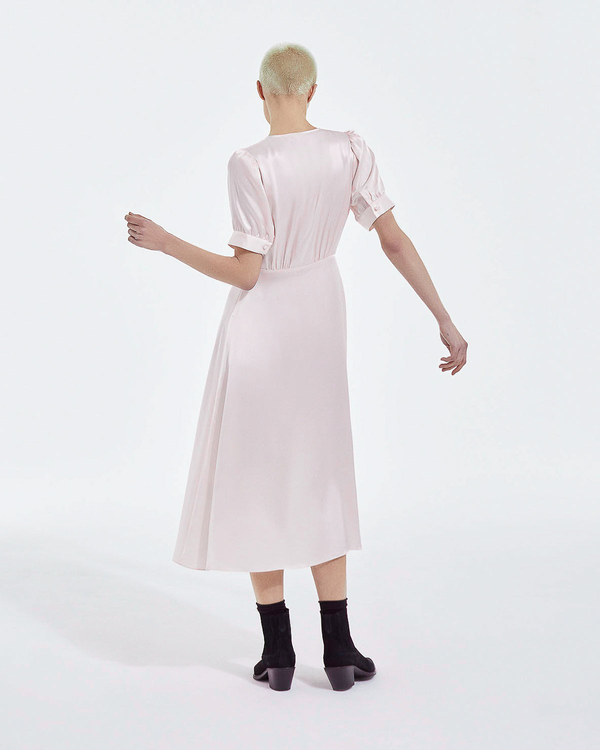 The Kooples - Robe Longue Rose Clair Manches Courtes - Femme
