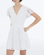 The Kooples - Robe Brodée Écrue Courte Détail Gallon - Femme
