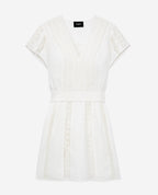 The Kooples - Robe Brodée Écrue Courte Détail Gallon - Femme