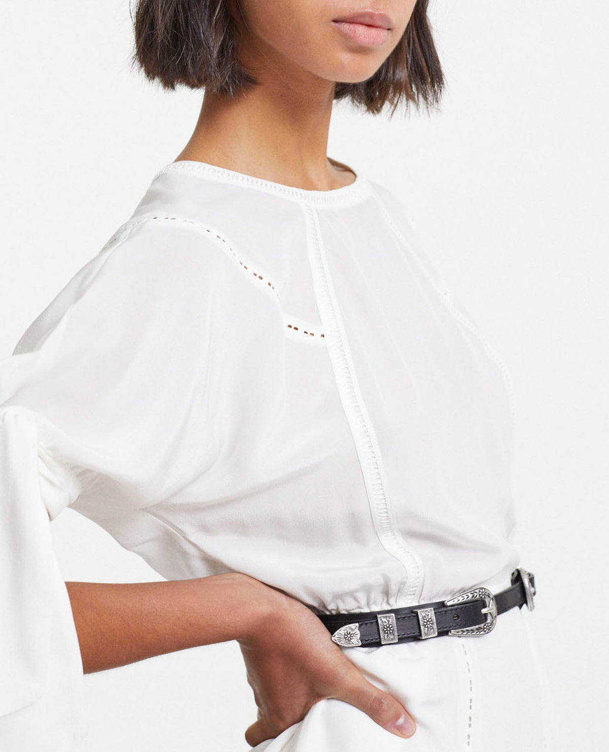 The Kooples - Robe Soie Blanche Courte À Manches Nouées - Femme