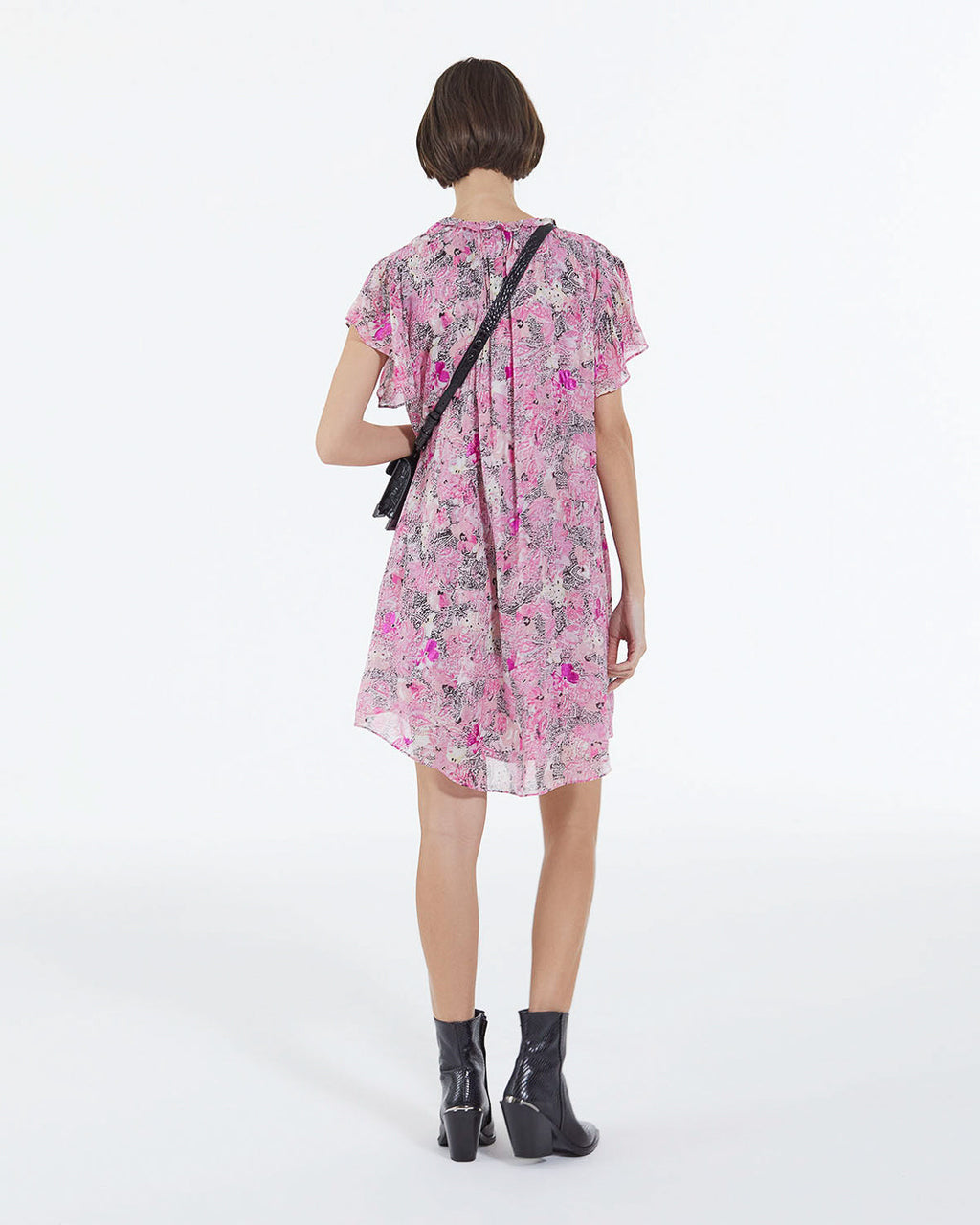 The Kooples - Robe Courte Rose Manches À Volants Motifs - Femme