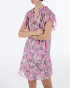 The Kooples - Robe Courte Rose Manches À Volants Motifs - Femme