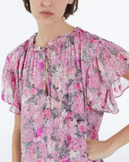 The Kooples - Robe Courte Rose Manches À Volants Motifs - Femme