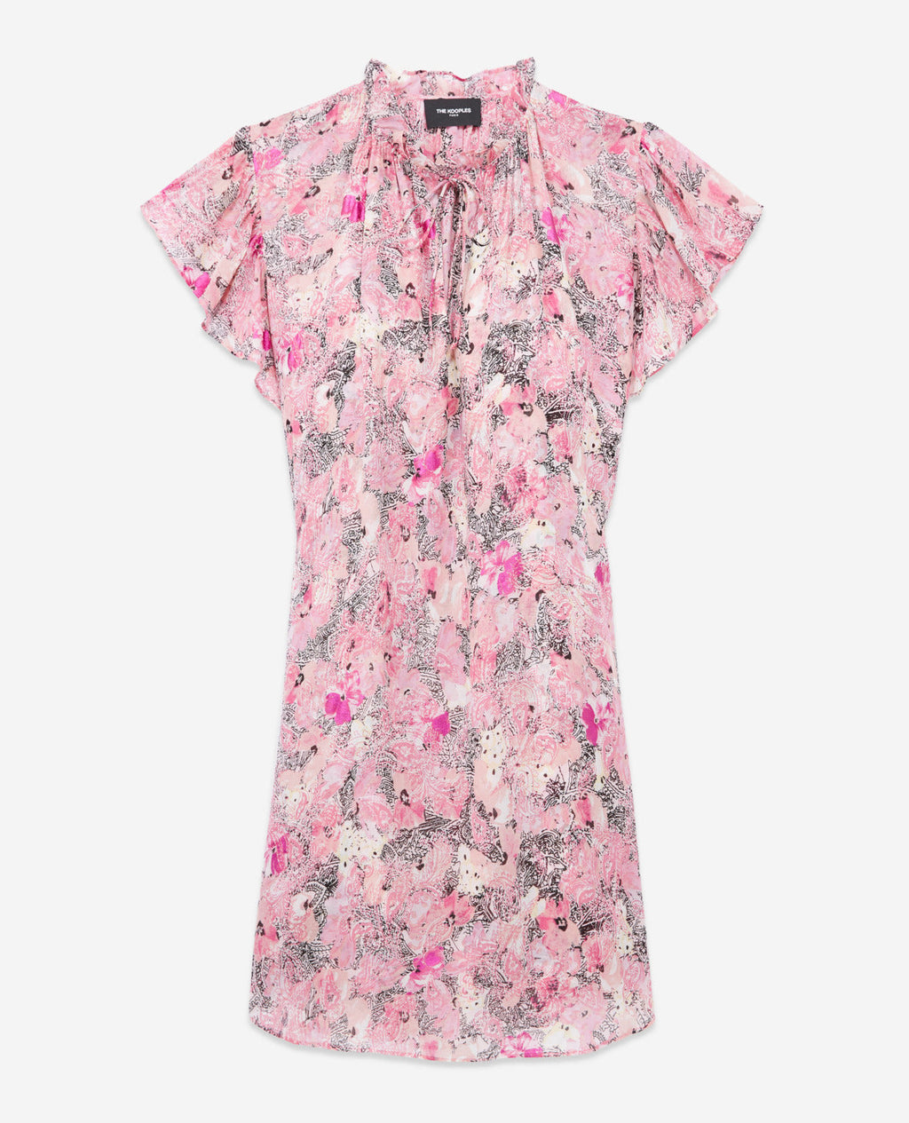 The Kooples - Robe Courte Rose Manches À Volants Motifs - Femme