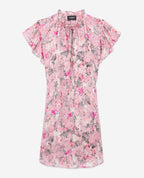 The Kooples - Robe Courte Rose Manches À Volants Motifs - Femme