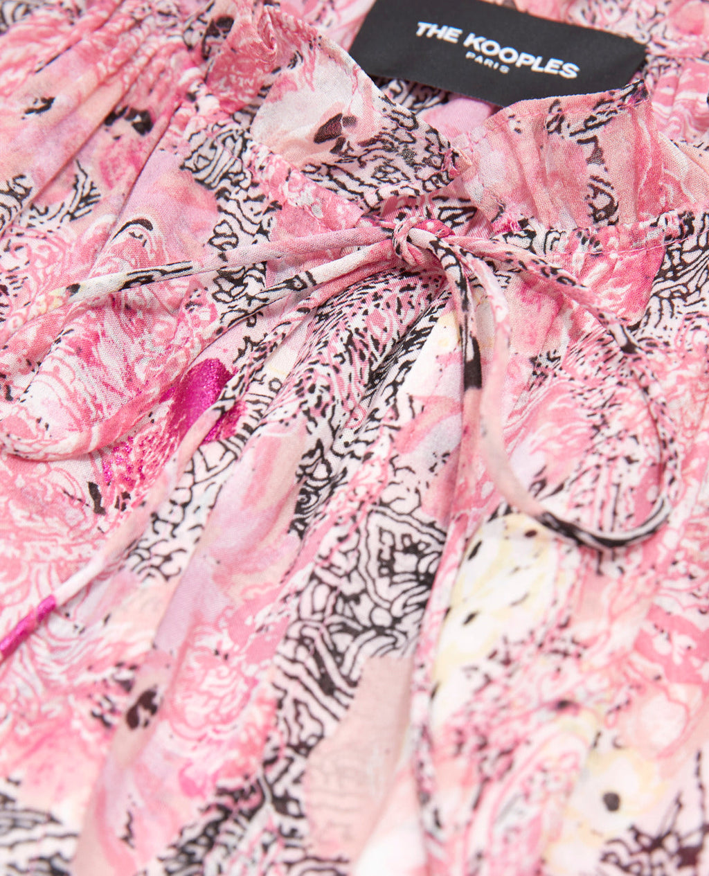 The Kooples - Robe Courte Rose Manches À Volants Motifs - Femme