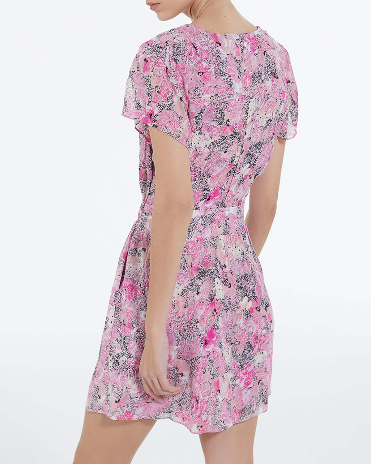 The Kooples - Robe Manches Courtes Rose Imprimée - Femme