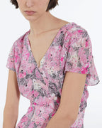 The Kooples - Robe Manches Courtes Rose Imprimée - Femme