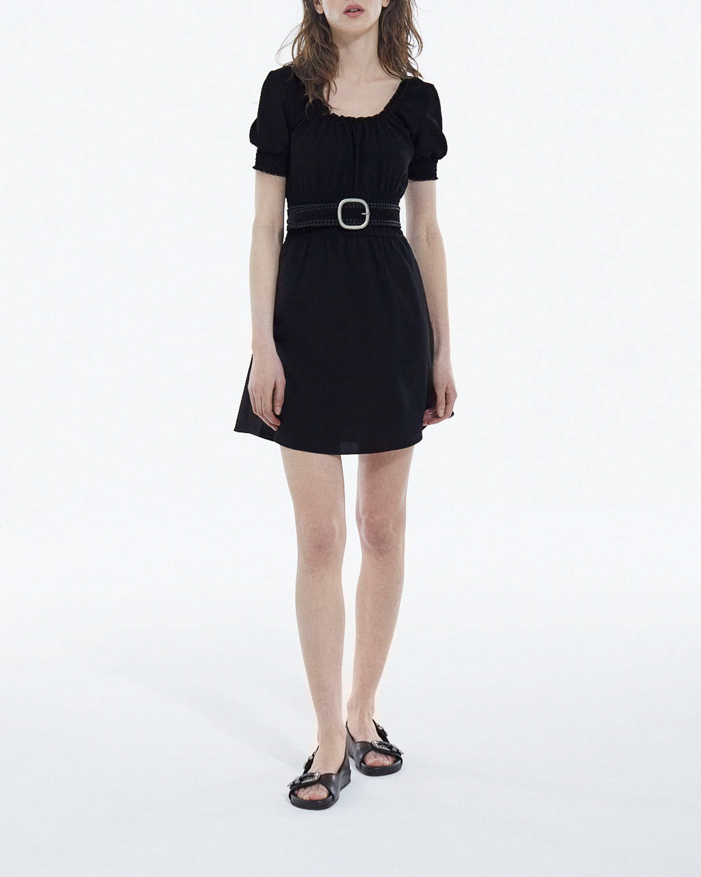 The Kooples - Robe Légère Noire Courte Manches Bouffantes - Femme