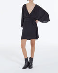 The Kooples - Robe Courte Kimono Ceinturée En Viscose Soie - Noir - Femme