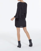 The Kooples - Robe Courte Kimono Ceinturée En Viscose Soie - Noir - Femme