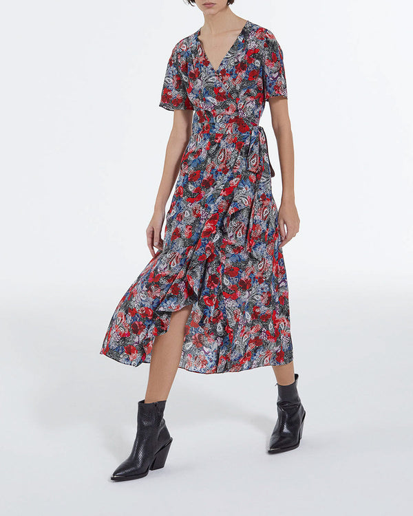 The Kooples - Robe En Soie Rouge À Imprimé Fleuri - Femme