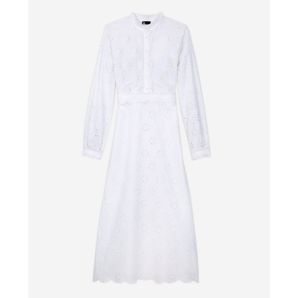 The Kooples - Robe Midi En Broderie Anglaise - Blanc - Femme