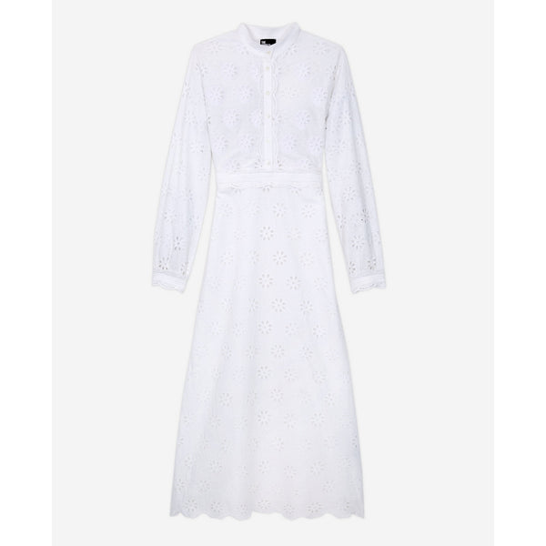 The Kooples - Robe Midi En Broderie Anglaise - Blanc - Femme