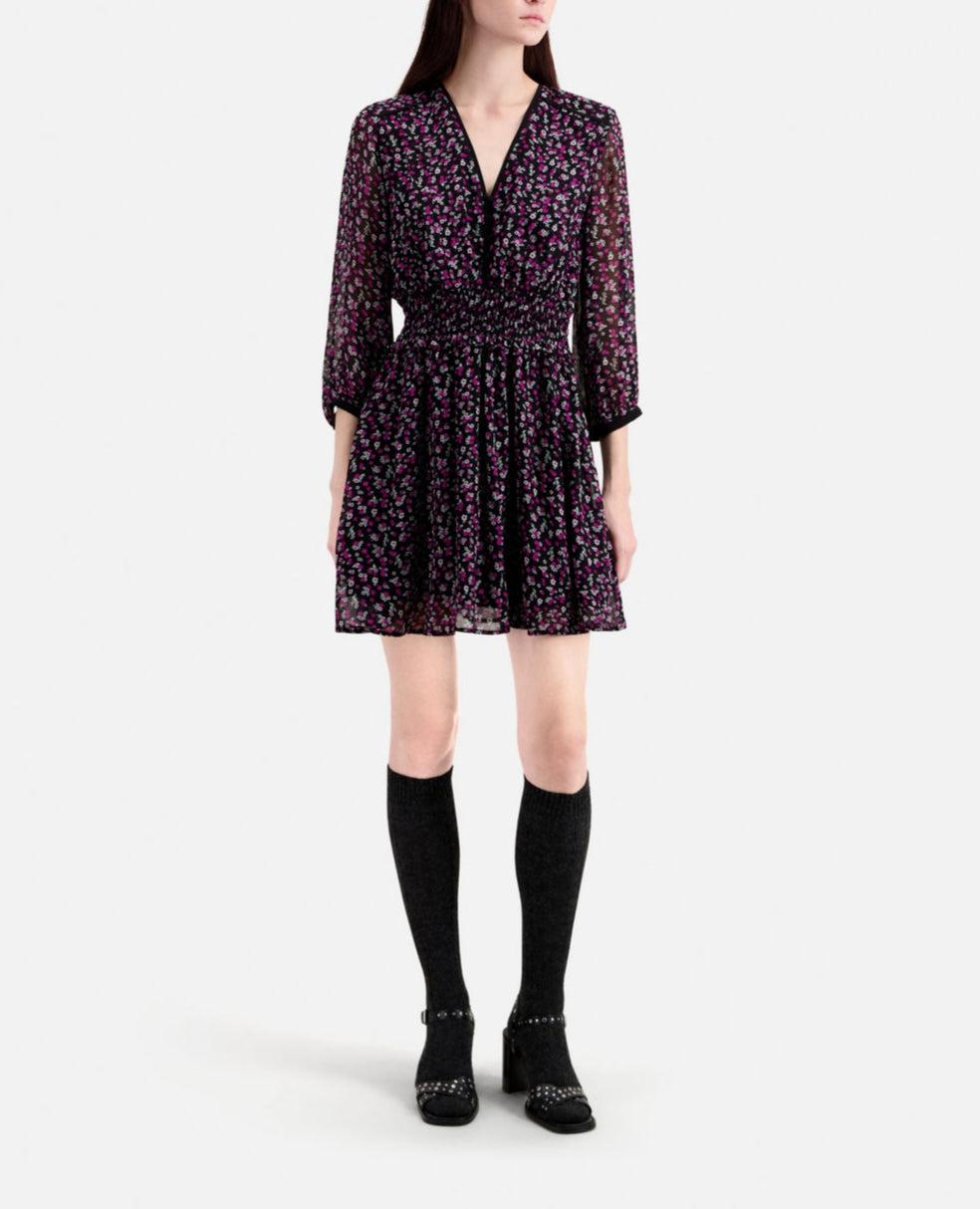 The Kooples - Robe Patineuse - Noir Et Rose - Femme