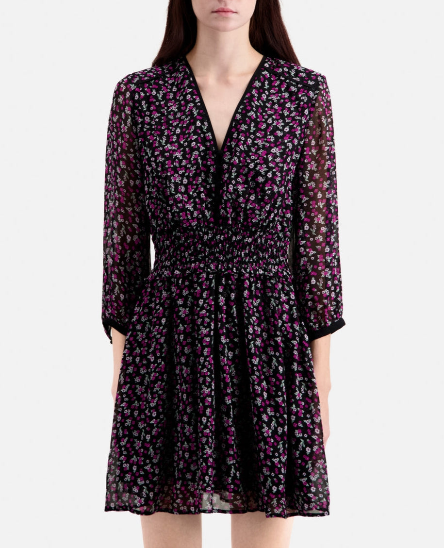 The Kooples - Robe Patineuse - Noir Et Rose - Femme