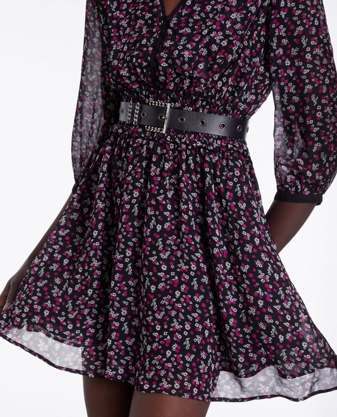 The Kooples - Robe Patineuse - Noir Et Rose - Femme